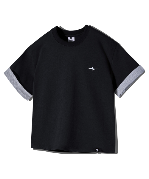 GHOST REPUBLIC(ゴーストリパブリック)の「クロップストライプ配色ロールアップ半袖Tシャツ GT-392_ブラック(Tシャツ/カットソー・レディース・ブラック・X-LARGE/LARGE/MEDIUM)」の12枚目の写真
