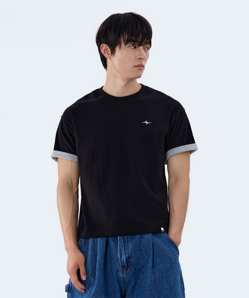 GHOST REPUBLIC(ゴーストリパブリック)の「クロップストライプ配色ロールアップ半袖Tシャツ GT-392_ブラック(Tシャツ/カットソー・レディース・ブラック・X-LARGE/LARGE/MEDIUM)」の10枚目の写真