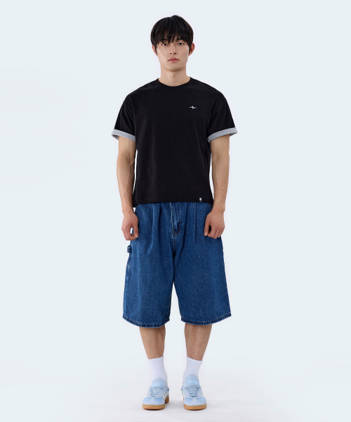 GHOST REPUBLIC(ゴーストリパブリック)の「クロップストライプ配色ロールアップ半袖Tシャツ GT-392_ブラック(Tシャツ/カットソー・レディース・ブラック・X-LARGE/LARGE/MEDIUM)」の2枚目の写真