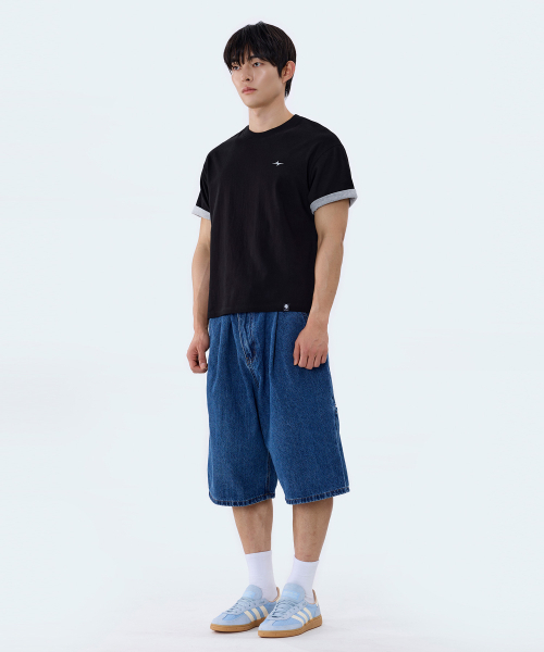 GHOST REPUBLIC(ゴーストリパブリック)の「クロップストライプ配色ロールアップ半袖Tシャツ GT-392_ブラック(Tシャツ/カットソー・レディース・ブラック・X-LARGE/LARGE/MEDIUM)」の3枚目の写真