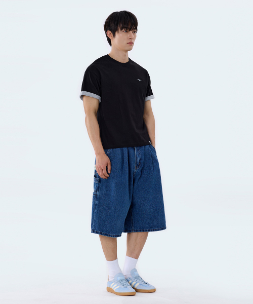 GHOST REPUBLIC(ゴーストリパブリック)の「クロップストライプ配色ロールアップ半袖Tシャツ GT-392_ブラック(Tシャツ/カットソー・レディース・ブラック・X-LARGE/LARGE/MEDIUM)」の4枚目の写真