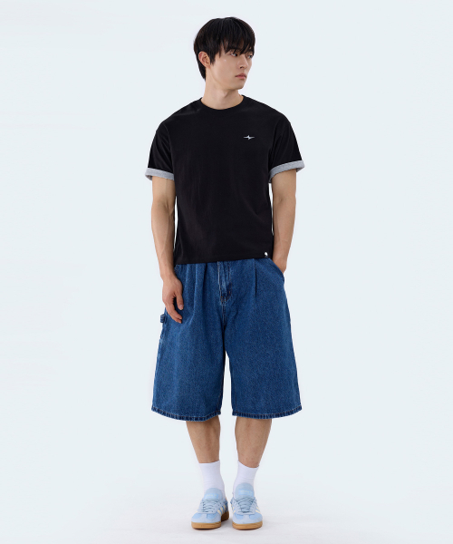 GHOST REPUBLIC(ゴーストリパブリック)の「クロップストライプ配色ロールアップ半袖Tシャツ GT-392_ブラック(Tシャツ/カットソー・レディース・ブラック・X-LARGE/LARGE/MEDIUM)」の5枚目の写真
