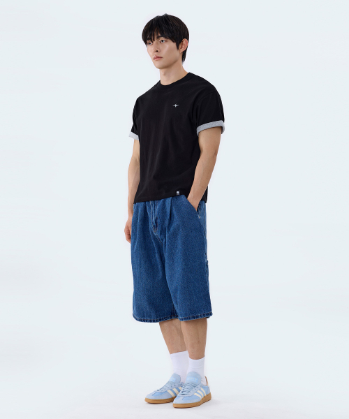 GHOST REPUBLIC(ゴーストリパブリック)の「クロップストライプ配色ロールアップ半袖Tシャツ GT-392_ブラック(Tシャツ/カットソー・レディース・ブラック・X-LARGE/LARGE/MEDIUM)」の6枚目の写真