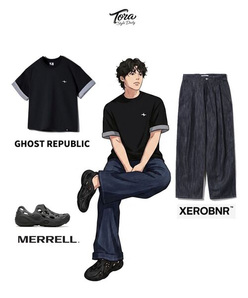 GHOST REPUBLIC(ゴーストリパブリック)の「クロップストライプ配色ロールアップ半袖Tシャツ GT-392_ブラック(Tシャツ/カットソー・レディース・ブラック・X-LARGE/LARGE/MEDIUM)」の9枚目の写真