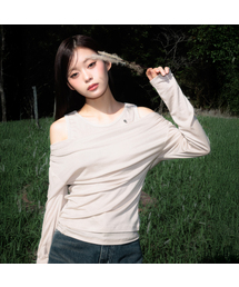 Layered Shirring Long Sleeve [Beige]