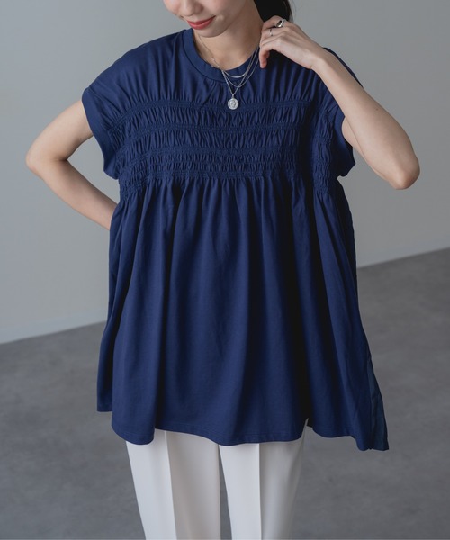 refinedworks(リファインドワークス)の「【refinedworks】異素材 ドッキング プルオーバー!(Tシャツ/カットソー・レディース・ネイビー/ブラック・FREE)」の3枚目の写真