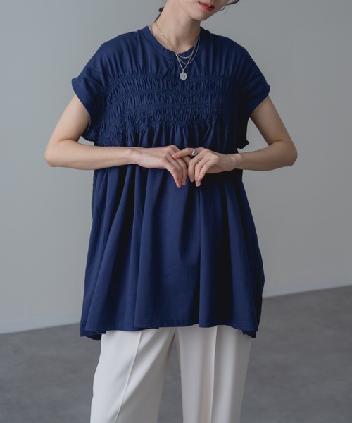 refinedworks(リファインドワークス)の「【refinedworks】異素材 ドッキング プルオーバー!(Tシャツ/カットソー・レディース・ネイビー/ブラック・FREE)」の4枚目の写真