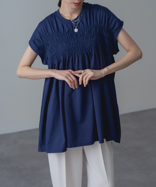 refinedworks(リファインドワークス)の「【refinedworks】異素材 ドッキング プルオーバー!(Tシャツ/カットソー・レディース・ネイビー/ブラック・FREE)」の5枚目の写真