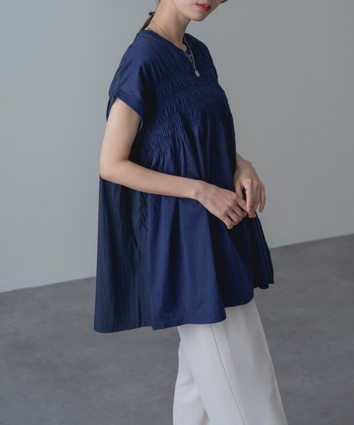 refinedworks(リファインドワークス)の「【refinedworks】異素材 ドッキング プルオーバー!(Tシャツ/カットソー・レディース・ネイビー/ブラック・FREE)」の7枚目の写真