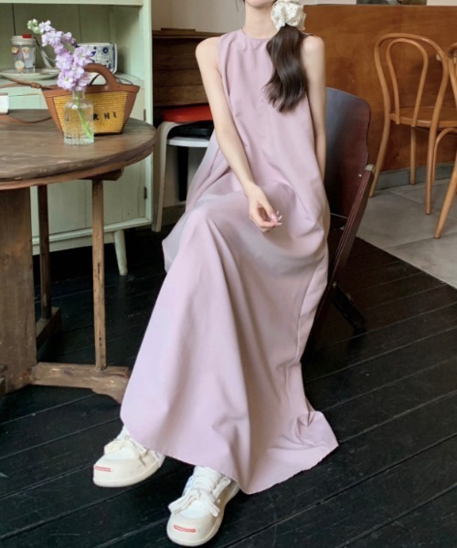Aelina(エリナ)の「ノースリーブワンピース(ワンピース・レディース・ベージュ/パープル・FREE)」の18枚目の写真