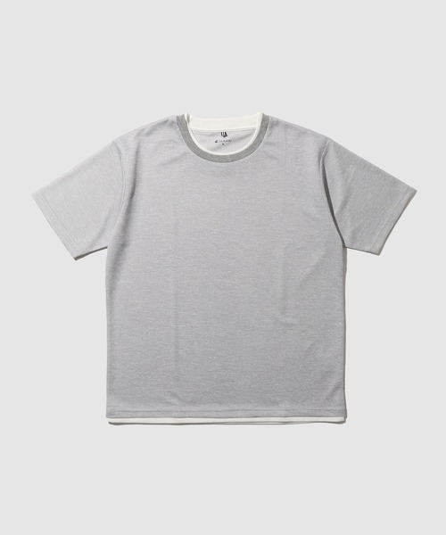 NAVY(ネイビー)の「【SARARI /サラリ】メランジワッフル フェイクレイヤード クルーネックTシャツ 速乾(Tシャツ/カットソー・メンズ・ブラック/ネイビー/グレー/ベージュ・XL/S/L/M)」の1枚目の写真