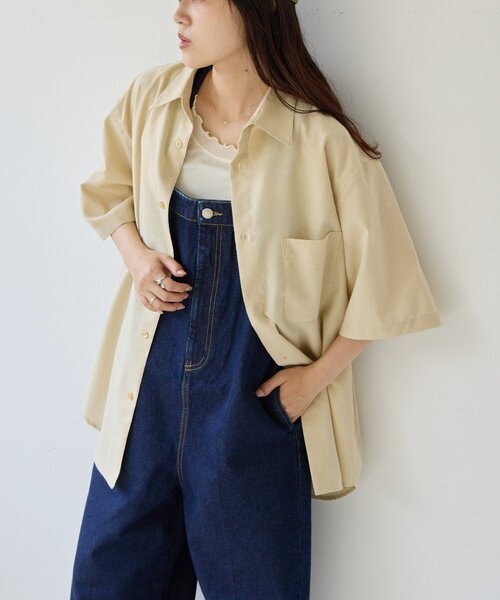 CIAOPANIC TYPY（チャオパニックティピー）の「【UNISEX】織りワッフルレギュラーカラーシャツ（シャツ/ブラウス・レディース・チャコールグレー/ベージュ・MEDIUM/LARGE）」の5枚目の写真