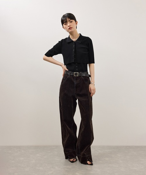 ADAM ET ROPE'(アダムエロペ)の「ミニカーディガンセットニットジレトップス(Tシャツ/カットソー・レディース・ブラック/ダークブラウン/ブルー系その他4・FREE)」の7枚目の写真