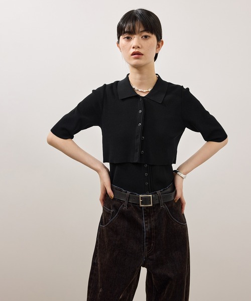 ADAM ET ROPE'(アダムエロペ)の「ミニカーディガンセットニットジレトップス(Tシャツ/カットソー・レディース・ブラック/ダークブラウン/ブルー系その他4・FREE)」の12枚目の写真