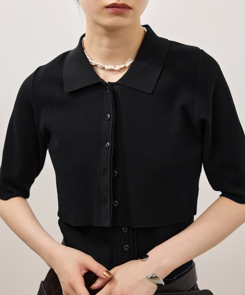 ADAM ET ROPE'(アダムエロペ)の「ミニカーディガンセットニットジレトップス(Tシャツ/カットソー・レディース・ブラック/ダークブラウン/ブルー系その他4・FREE)」の14枚目の写真