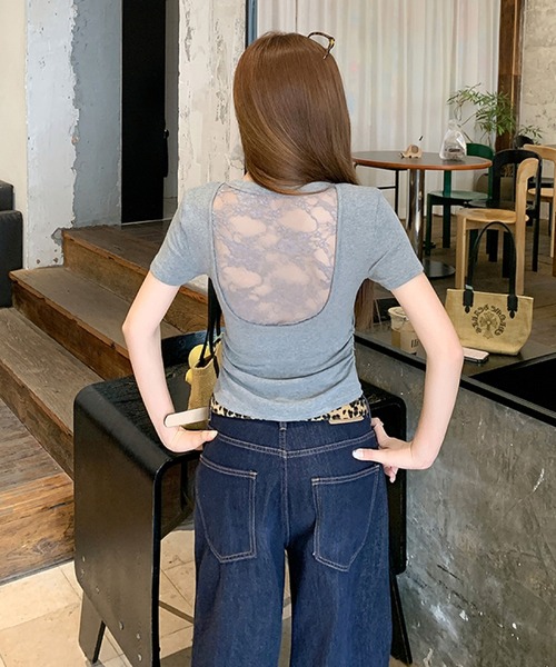 2ly2（トゥーリートゥー）の「バックレースデザイン Vネックリブカットソー（Tシャツ/カットソー・レディース・ホワイト/グレー/ベージュ/ブラック・FREE）」の12枚目の写真