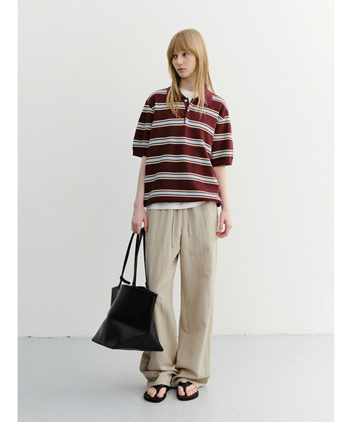 DUNST(ダンスト)の「UNISEX MULTI STRIPED POLO KNIT_UDSW6B122_BURGUNDY / SKY BLUE(ニット/セーター・レディース・バーガンディー・X-SMALL/SMALL/MEDIUM)」の2枚目の写真
