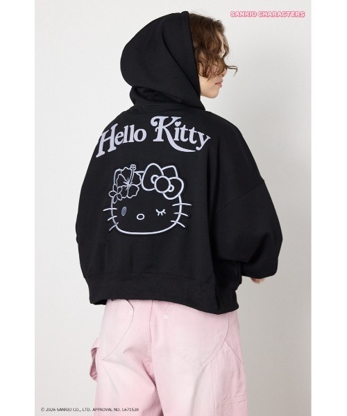 RODEO CROWNS WIDE BOWL(ロデオクラウンズワイドボウル)の「(HELLOKITTY)アップリケジップフーディー(パーカー・レディース・ブラック/グリーン系その他/グレー×ホワイト・FREE)」の1枚目の写真