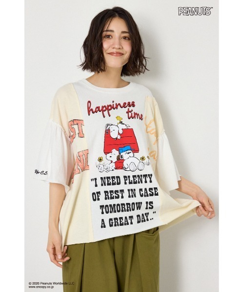 RODEO CROWNS WIDE BOWL(ロデオクラウンズワイドボウル)の「(PEANUTS)カスタムドッキングTシャツ(Tシャツ/カットソー・レディース・ブラック/オフホワイト/カーキ・FREE)」の1枚目の写真