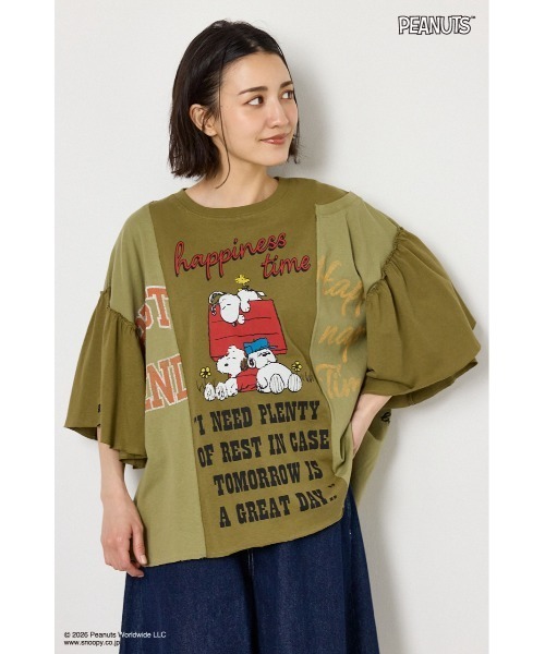 RODEO CROWNS WIDE BOWL(ロデオクラウンズワイドボウル)の「(PEANUTS)カスタムドッキングTシャツ(Tシャツ/カットソー・レディース・ブラック/オフホワイト/カーキ・FREE)」の3枚目の写真