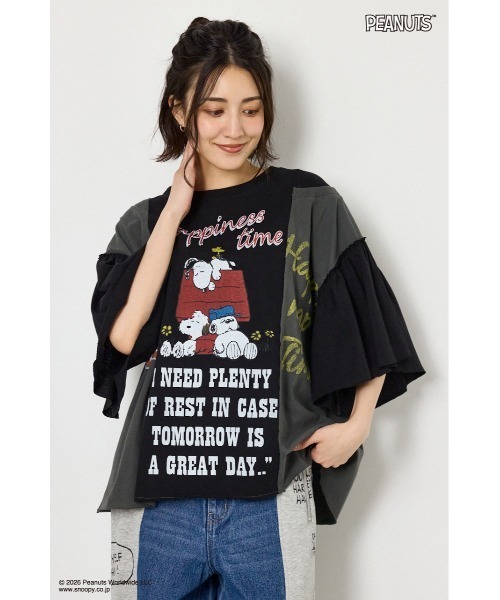 RODEO CROWNS WIDE BOWL(ロデオクラウンズワイドボウル)の「(PEANUTS)カスタムドッキングTシャツ(Tシャツ/カットソー・レディース・ブラック/オフホワイト/カーキ・FREE)」の2枚目の写真