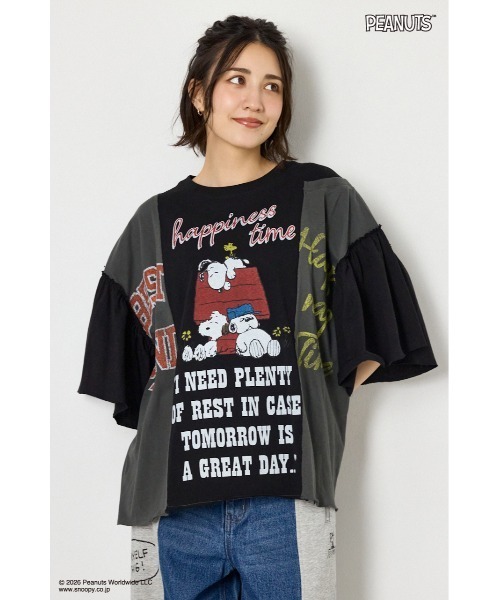 RODEO CROWNS WIDE BOWL(ロデオクラウンズワイドボウル)の「(PEANUTS)カスタムドッキングTシャツ(Tシャツ/カットソー・レディース・ブラック/オフホワイト/カーキ・FREE)」の4枚目の写真