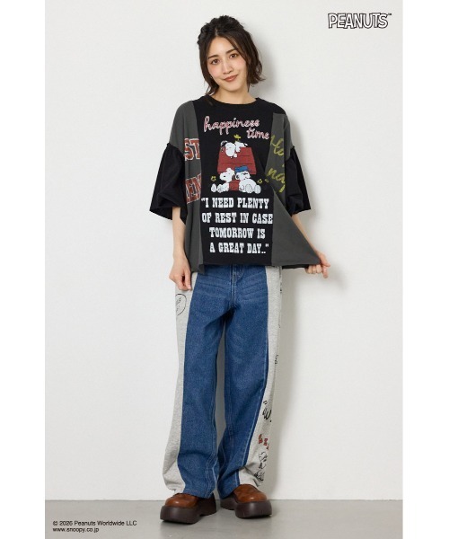 RODEO CROWNS WIDE BOWL(ロデオクラウンズワイドボウル)の「(PEANUTS)カスタムドッキングTシャツ(Tシャツ/カットソー・レディース・ブラック/オフホワイト/カーキ・FREE)」の7枚目の写真