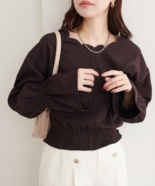 natural couture(ナチュラルクチュール)の「2WAYスカラップブラウス(シャツ/ブラウス・レディース・その他2/グレイッシュベージュ/サックスブルー/ブラウン/その他1/ブラック/アイボリー/ボルドー・FREE)」の3枚目の写真