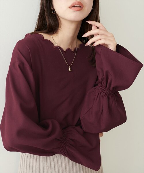 natural couture(ナチュラルクチュール)の「2WAYスカラップブラウス(シャツ/ブラウス・レディース・その他2/グレイッシュベージュ/サックスブルー/ブラウン/その他1/ブラック/アイボリー/ボルドー・FREE)」の6枚目の写真