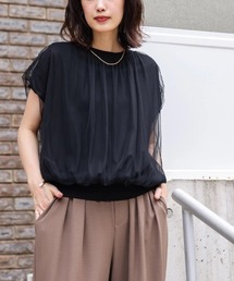チュールドッキングノースリーブニットプルオーバー