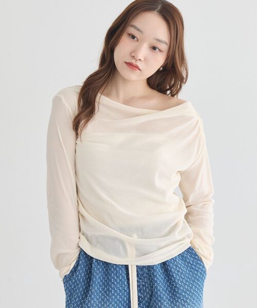 earth music&ecology(アースミュージックアンドエコロジー)の「ドレープカットチュールフロッキープルオーバー(Tシャツ/カットソー・レディース・ピンク系その他3/ブラック/ブラウン/アイボリー・FREE)」の5枚目の写真
