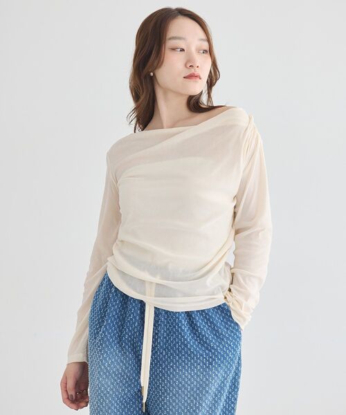 earth music&ecology(アースミュージックアンドエコロジー)の「ドレープカットチュールフロッキープルオーバー(Tシャツ/カットソー・レディース・ピンク系その他3/ブラック/ブラウン/アイボリー・FREE)」の6枚目の写真