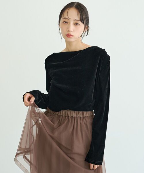 earth music&ecology(アースミュージックアンドエコロジー)の「ドレープカットチュールフロッキープルオーバー(Tシャツ/カットソー・レディース・ピンク系その他3/ブラック/ブラウン/アイボリー・FREE)」の17枚目の写真