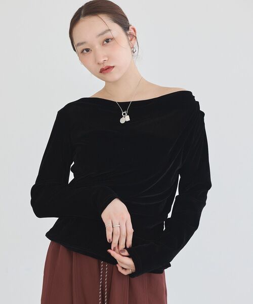 earth music&ecology(アースミュージックアンドエコロジー)の「ドレープカットチュールフロッキープルオーバー(Tシャツ/カットソー・レディース・ピンク系その他3/ブラック/ブラウン/アイボリー・FREE)」の1枚目の写真