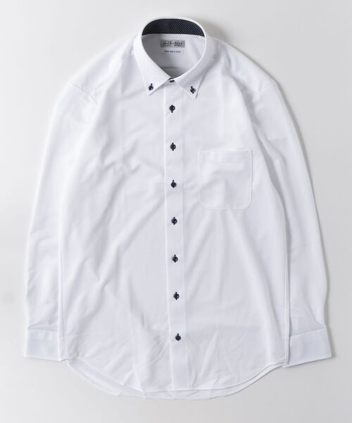 Perfect Suit FActory（パーフェクトスーツファクトリー）の「【アイシャツ累計販売枚数1100万枚突破】長袖アイシャツ　完全ノーアイロン/速乾/抗菌防臭　マイクロロンビック柄　ボタンダウン（ビジネスシャツ・メンズ・ホワイト・首回り39cm-裄丈80cm/首回り43cm-裄丈86cm/首回り45cm-裄丈86cm/首回り39cm-裄丈82cm/首回り41cm-裄丈82cm/首回り37cm-裄丈80cm/首回り41cm-裄丈84cm）」の2枚目の写真
