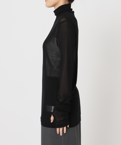 CITYSHOP(シティーショップ)の「《追加6》SHEER HIGH NECK TOP:カットソー(Tシャツ/カットソー・レディース・ネイビー/ブルー系その他/ブラウン系その他/ブラック・FREE)」の14枚目の写真