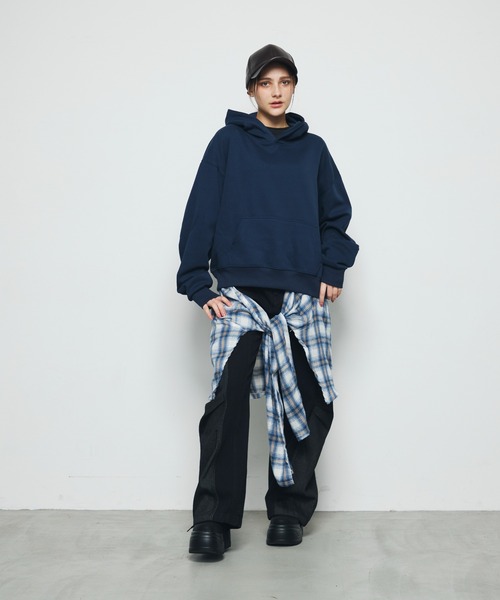 DAZE(デイズ)の「チェックシャツレイヤード風 ワイド デニムパンツ(デニムパンツ・メンズ・ブラック系・SMALL/MEDIUM/LARGE/X-LARGE)」の8枚目の写真