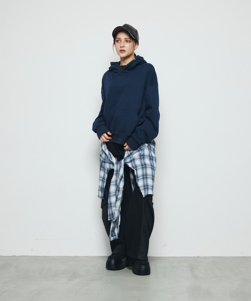 DAZE(デイズ)の「チェックシャツレイヤード風 ワイド デニムパンツ(デニムパンツ・メンズ・ブラック系・SMALL/MEDIUM/LARGE/X-LARGE)」の9枚目の写真
