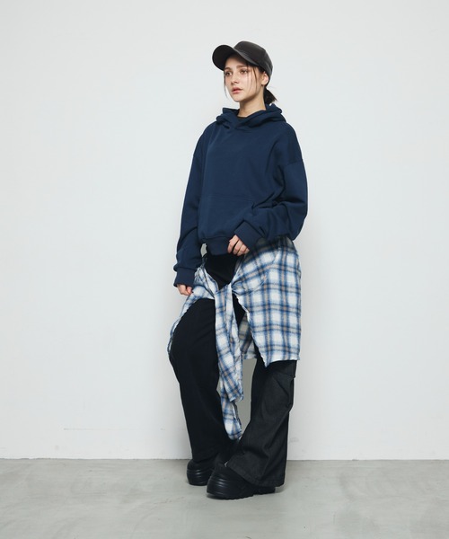 DAZE(デイズ)の「チェックシャツレイヤード風 ワイド デニムパンツ(デニムパンツ・メンズ・ブラック系・SMALL/MEDIUM/LARGE/X-LARGE)」の10枚目の写真