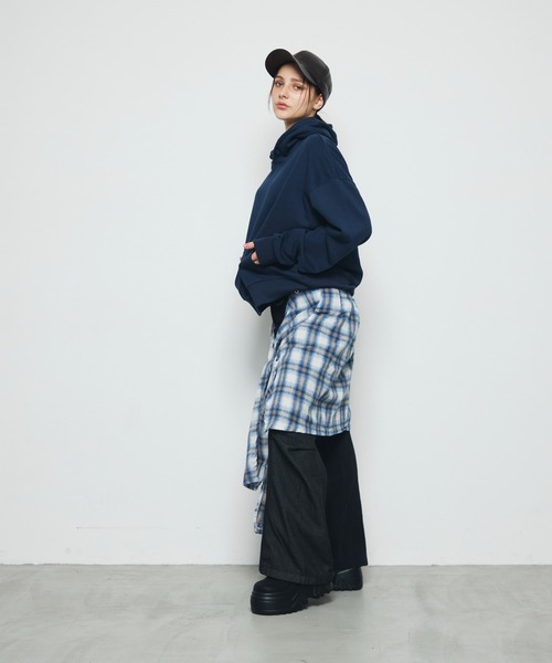 DAZE(デイズ)の「チェックシャツレイヤード風 ワイド デニムパンツ(デニムパンツ・メンズ・ブラック系・SMALL/MEDIUM/LARGE/X-LARGE)」の11枚目の写真