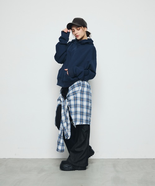 DAZE(デイズ)の「チェックシャツレイヤード風 ワイド デニムパンツ(デニムパンツ・メンズ・ブラック系・SMALL/MEDIUM/LARGE/X-LARGE)」の12枚目の写真