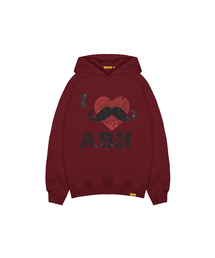 I LOVE MUSTACHE フードスウェットシャツ ABH367-169 バーガンディ