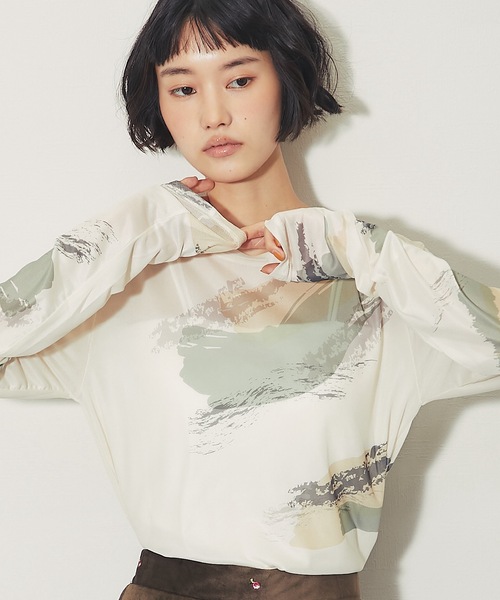 ANOTHER S（アナザーエス）の「ペイント総柄シアークルーネックプルオーバー（Tシャツ/カットソー・レディース・グレー/ブラック/アイボリー・FREE）」の2枚目の写真
