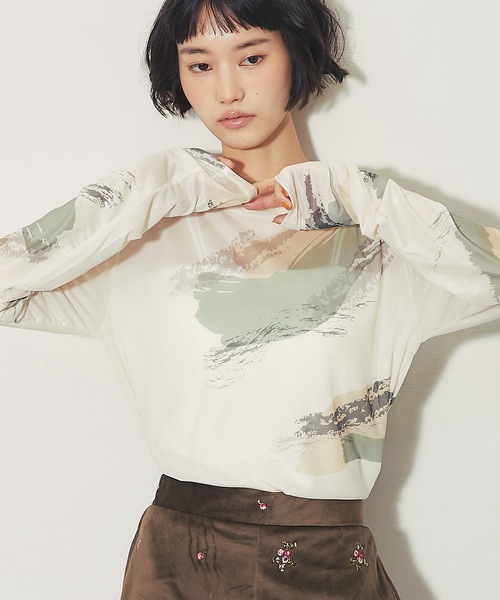 ANOTHER S（アナザーエス）の「ペイント総柄シアークルーネックプルオーバー（Tシャツ/カットソー・レディース・グレー/ブラック/アイボリー・FREE）」の14枚目の写真