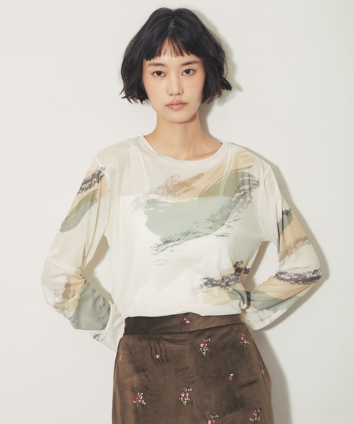 ANOTHER S（アナザーエス）の「ペイント総柄シアークルーネックプルオーバー（Tシャツ/カットソー・レディース・グレー/ブラック/アイボリー・FREE）」の21枚目の写真