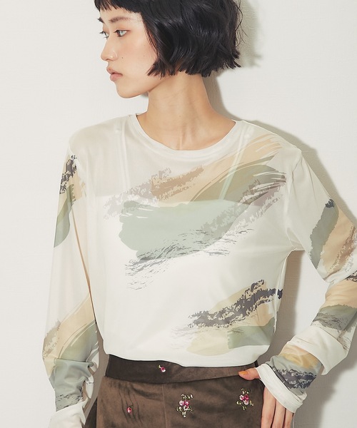 ANOTHER S（アナザーエス）の「ペイント総柄シアークルーネックプルオーバー（Tシャツ/カットソー・レディース・グレー/ブラック/アイボリー・FREE）」の12枚目の写真