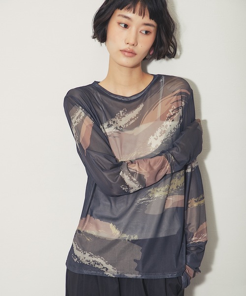 ANOTHER S（アナザーエス）の「ペイント総柄シアークルーネックプルオーバー（Tシャツ/カットソー・レディース・グレー/ブラック/アイボリー・FREE）」の20枚目の写真