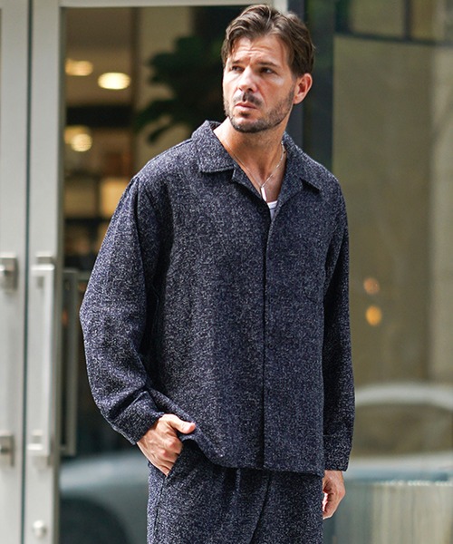 SOMEDIFF(サムディフ)の「サマーツイードオープンカラー長袖シャツ メンズ カジュアルシャツ トップス 秋服 冬服(シャツ/ブラウス・メンズ・ネイビー/ブラック/ホワイト・XL/M/XXL/L)」の3枚目の写真