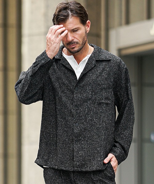 SOMEDIFF(サムディフ)の「サマーツイードオープンカラー長袖シャツ メンズ カジュアルシャツ トップス 秋服 冬服(シャツ/ブラウス・メンズ・ネイビー/ブラック/ホワイト・XL/M/XXL/L)」の2枚目の写真