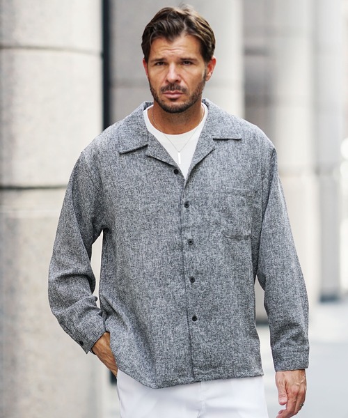 SOMEDIFF(サムディフ)の「サマーツイードオープンカラー長袖シャツ メンズ カジュアルシャツ トップス 秋服 冬服(シャツ/ブラウス・メンズ・ネイビー/ブラック/ホワイト・XL/M/XXL/L)」の7枚目の写真
